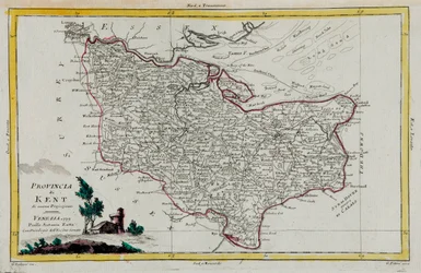 Provinz Kent, Stich von G. Zuliani aus Band I des "Neuesten Atlas" veröffentlicht in Venedig 1779 von Antonio Zatta, Privatsammlung