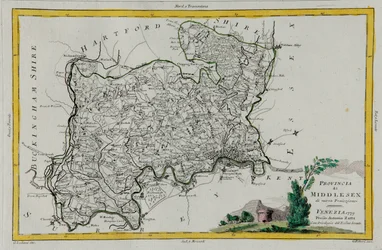 Provinz Middlesex, Stich von G. Zuliani aus Band I des "Neuesten Atlas" veröffentlicht in Venedig 1779 von Antonio Zatta, Privatsammlung