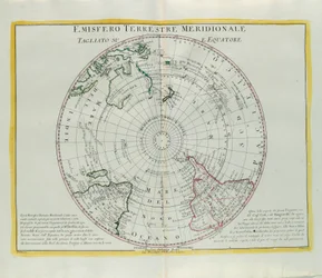 Südliche Hemisphäre der Erde, am Äquator geschnitten, Gravur von G. Zuliani aus Band I des Neuesten Atlas, veröffentlicht in Venedig 1779 von Antonio Zatta