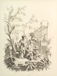 Chinoiserie mit Figuren in einer Landschaft, 18. Jahrhundert