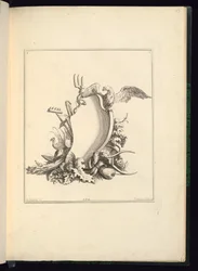 Entwurf für eine Kartusche, die den Garten darstellt