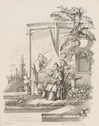 Sitzende Frau mit Kindern und Dienern, ca. 1738-45