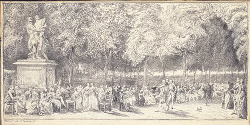Ein Treffen in den Tuileriengärten um eine Statue, 1760