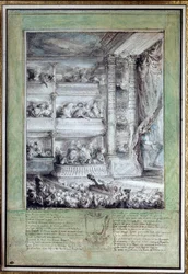 Die Krönung Voltaires (1694-1778) in der Comédie-Française am 12/04/1778. Maße: 0,35 x 0,24 m. Paris, Musée du Louvre