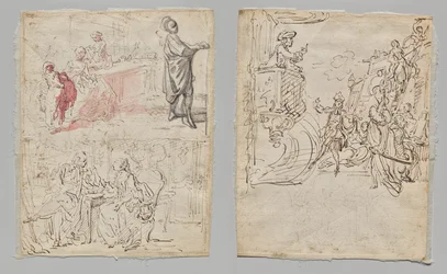Theaterszene (recto); Dessous-Boutique und Gespräch (verso)