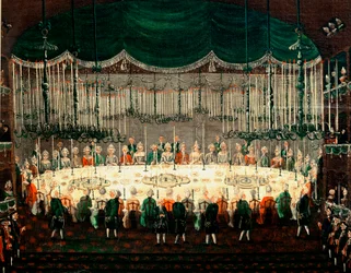 Empfang zu Ehren der Prinzen des Nordens, Detail des Banketts der Botschafter. Gemälde von Gabriel Bella