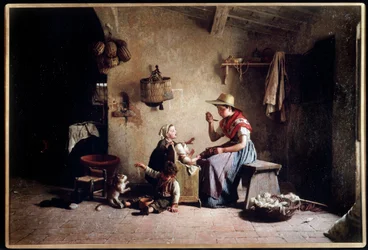 Nourrir bébé. Gemälde von Gaetano Chierici (1838-1921)