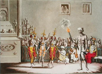 Drei Baltok feiern das hinduistische Fest Giolen-Giatrah, Tafel 52 aus 
