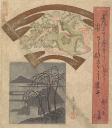 Fächerförmiges Design, das einen chinesischen Dichter oder Philosophen darstellt
