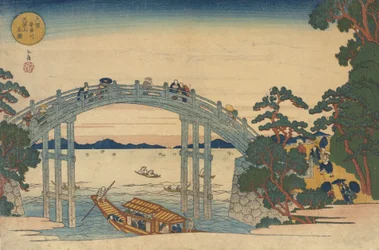Steinbrücke über den Aji-Fluss, Osaka, 1838