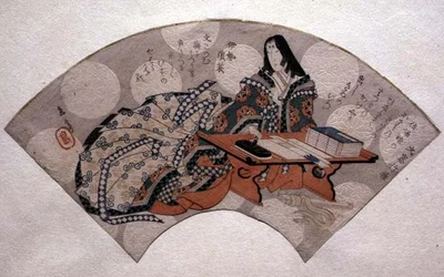 Hofdame bereitet Tinte vor, Entwurf für einen Fächer, ca. 1818-30