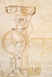 Zeichnung von Galileos Pendeluhr, Manuskript von Galileo Galilei