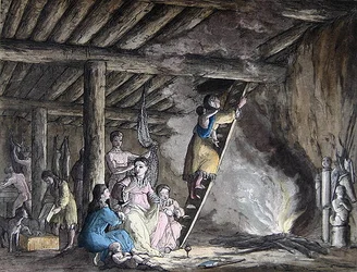Innenansicht einer Jurte in Kamtschatka, Illustration aus 