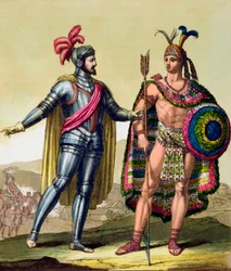 Die Begegnung zwischen Hernando Cortes und Montezuma II, Mexiko, 1519 ca. 1820-1839
