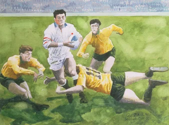 Rugbyspiel: England gegen Australien im Weltcup-Finale, 1991, Will Carling wird getackelt