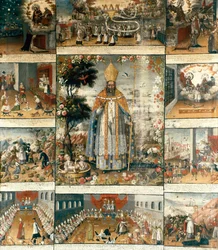 Altarbild des Lebens von Sankt Nikolaus von Myra oder Bari (270-345)