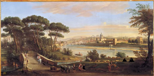 Blick auf das Oltrarno in Florenz von den Cascine aus