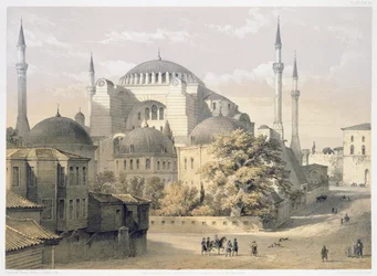 Hagia Sophia, Tafel 19: Außenansicht der Moschee, graviert von Louis Haghe (1806-85), veröffentlicht 1852