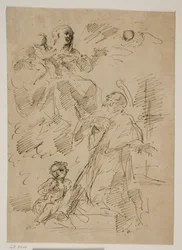 Madonna und Kind in den Wolken, mit St. Johannes von Nepomuk unten