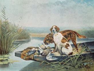 Jagderinnerungen: „Hunde und Wild“ Aquarell von Jules und Gaston Gelibert (19. Jahrhundert) Paris, dekorative Künste