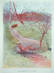 Der Hase und die Schildkröte, Illustration aus den Fabeln von Jean de la Fontaine (1621-95) Anfang des 20. Jahrhunderts