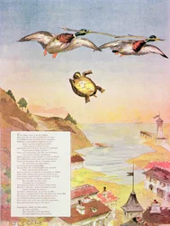 Die Schildkröte und die zwei Enten, aus den Fabeln von Jean de La Fontaine (1621-95), 1888