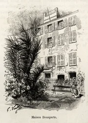 Die Fassade des Hauses Bonaparte, in dem Napoleon Bonaparte (1769-1821) nicht ist. Gravur und Geschichte 