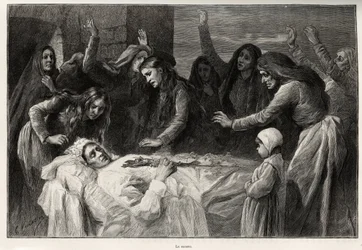 Der Vocero, korsisches Trauerlied, das zur Rache aufruft. Gravur und Geschichte „Korsika“ von Gaston Vuillier (1845-1915), veröffentlicht in Le Tour du monde 1890