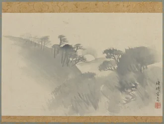 Landschaft mit Hügel, Bäumen und Mondaufgang