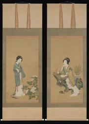 Yanji mit Orchideen und Yang Guifei mit Pfingstrosen, 1785