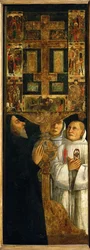 Kardinal Bessarion mit zwei Vätern der Scuola della Carità an der Tür des ehemaligen Tabernakels