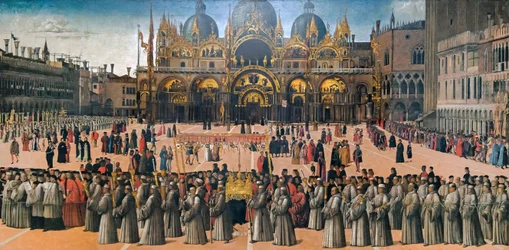 Prozession auf dem Markusplatz in Venedig, 1496
