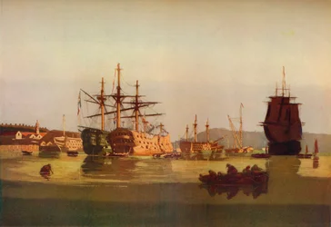 HMS Revenge und Französischer Prisenhulk, um 1850