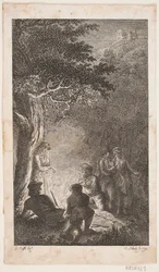 Illustration mit Figuren um ein Feuer