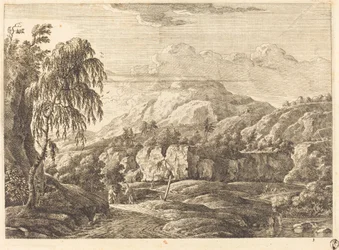 Landschaft mit Kreuz und Figuren