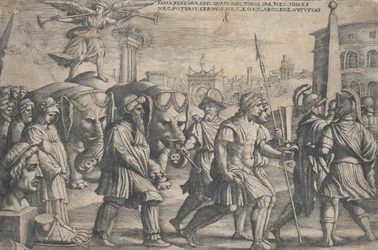 Der Triumph des Ruhms über die Keuschheit, aus Die Triumphe von Petrarca