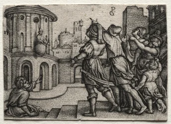 Vergil in einem Korb hängend, um 1541-42