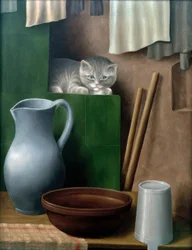 Stilleben mit Katze (Ofenecke)