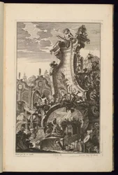 Entwurf für einen Brunnen mit Trophäe aus Musikinstrumenten