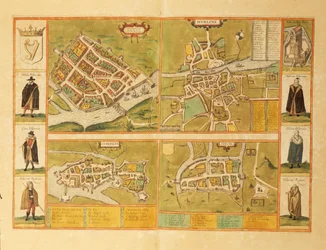 Karte von Galway, Dublin, Limerick und Cork aus Civitates Orbis Terrarum