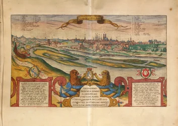 Karte von München, Deutschland, aus Civitates Orbis Terrarum von Georg Braun