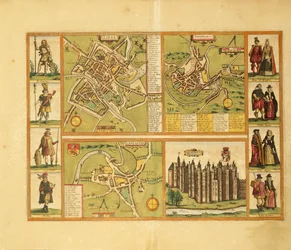 Karte von York, Shrewsbury, Lancaster und Richmond Castle aus Civitates Orbis Terrarum