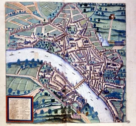 Basel (Schweiz), Vogelperspektive - aus "Atlas" von Braun & Hogenberg