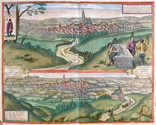 Caslav (Böhmen) und Chomutov, Tschechische Republik (Gravur)