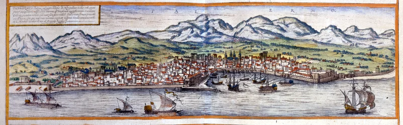 Ansicht von Palermo in Sizilien. Atlas von Braun & Hogenberg.