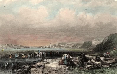 Eingang zum Hafen von Shields, graviert von W. Finden