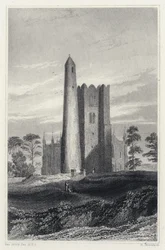 Der Rundturm Glockenturm und Kirche von Swords (Stich)