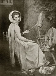 Lady Hamilton als Die Spinnerin, graviert von Thomas Cheesman, aus 