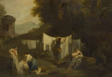 Die Bleichwiesen (Bauern waschen Leinen)