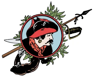 Medallion mit Porträt eines Piraten Illustration aus „Das Buch der Jungen über Piraten“ von George Albert Williams (1875-1932) 1913